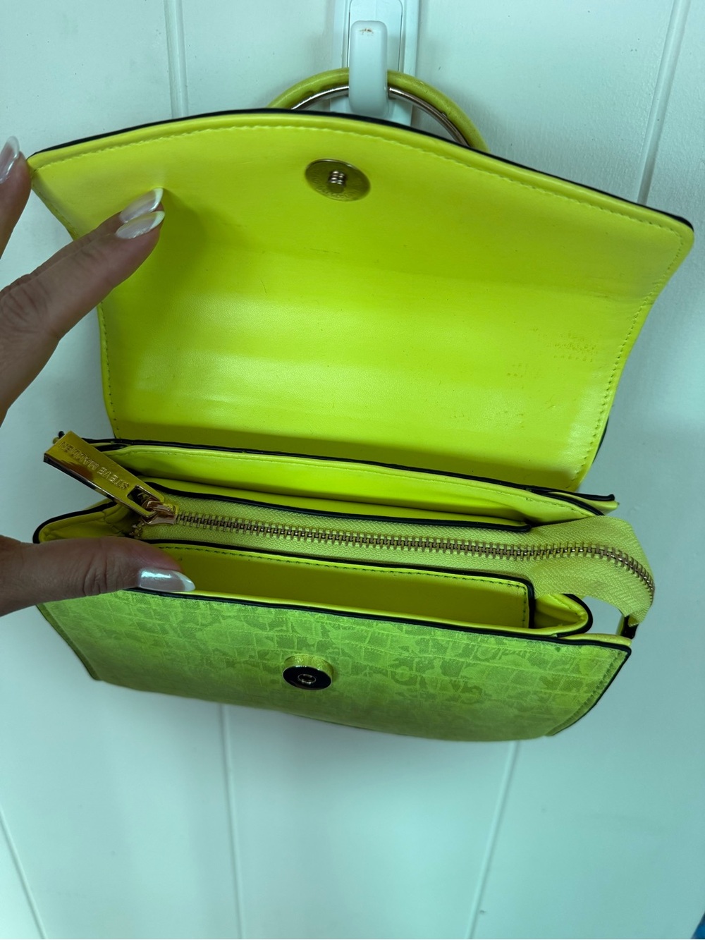 Steve Madden Neon Lime Crystal-Front Mini Top Handle Bag - Picture 2 of 10